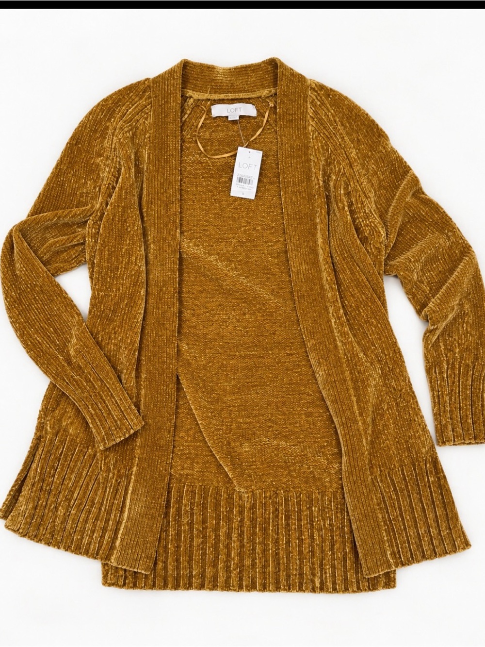 Loft NWT Mustard Chenille Open Front Cardigan Sweater Size Small